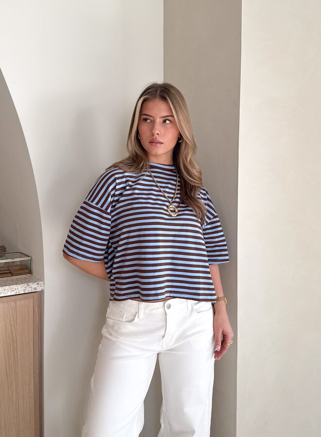 Hannah strepen tshirt blauw/bruin