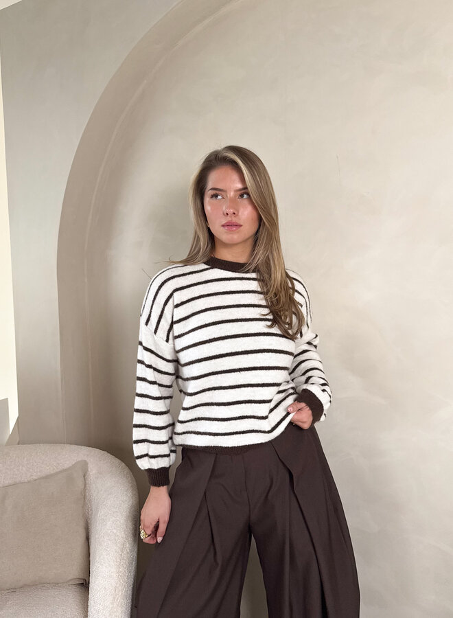 Strepen trui Pien bruin/beige