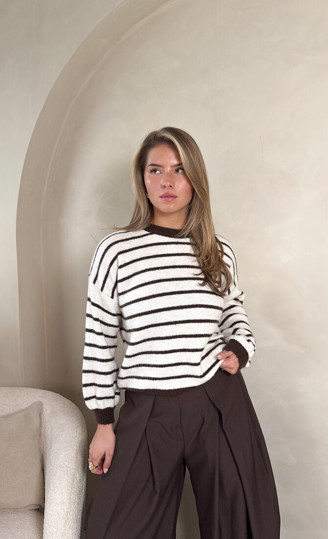 Strepen trui Pien bruin/beige