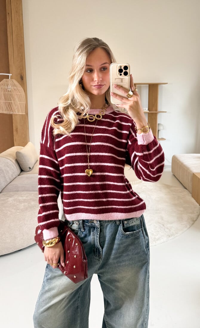 Strepen trui Pien bordeaux