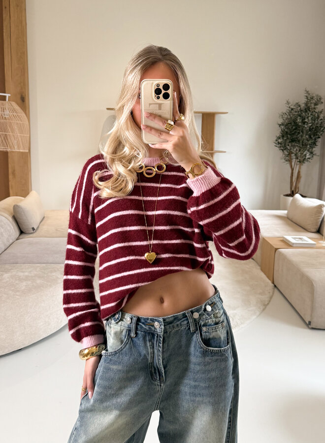 Strepen trui Pien bordeaux