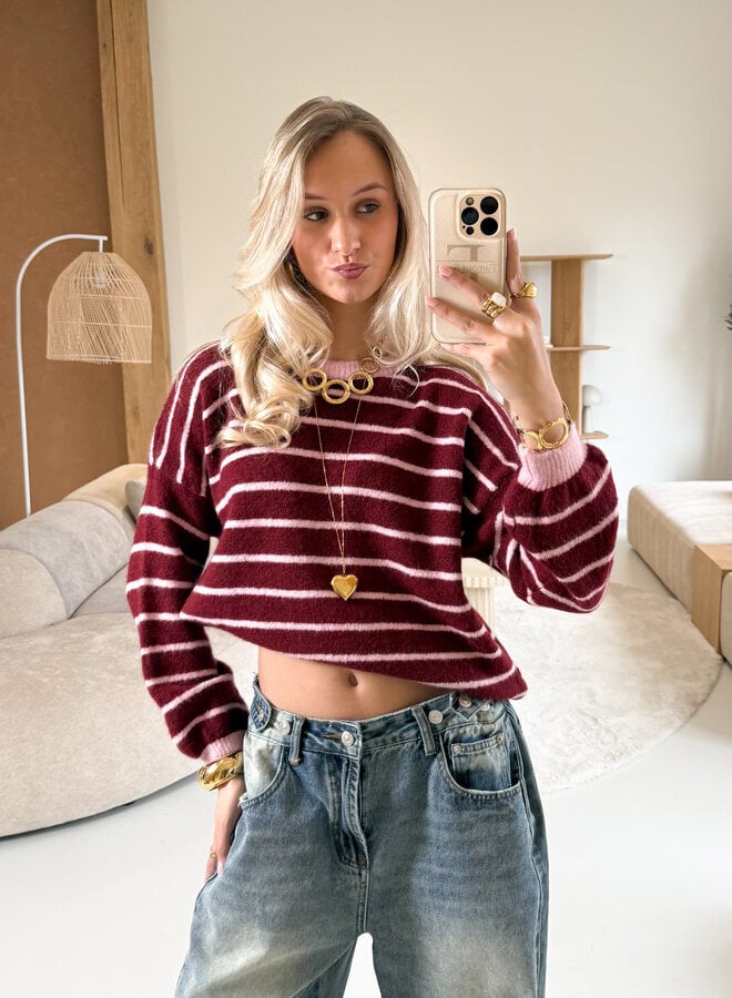 Strepen trui Pien bordeaux