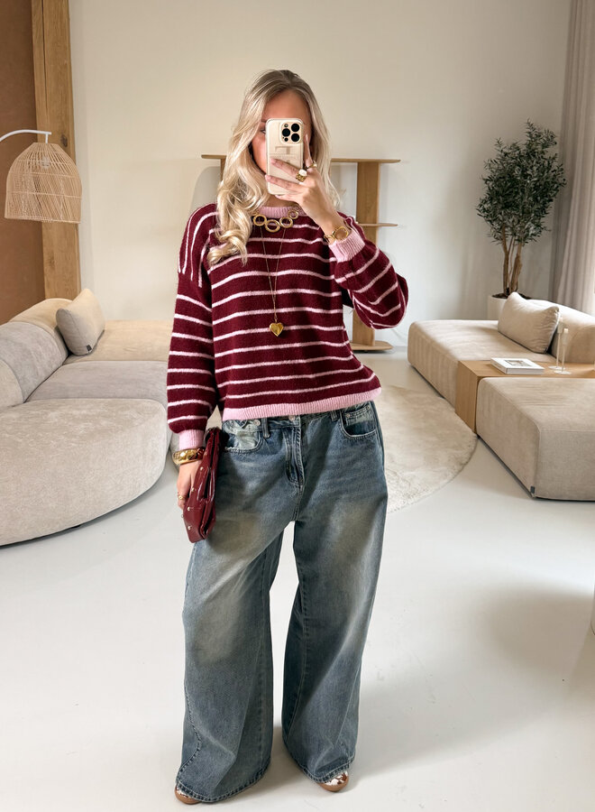 Strepen trui Pien bordeaux