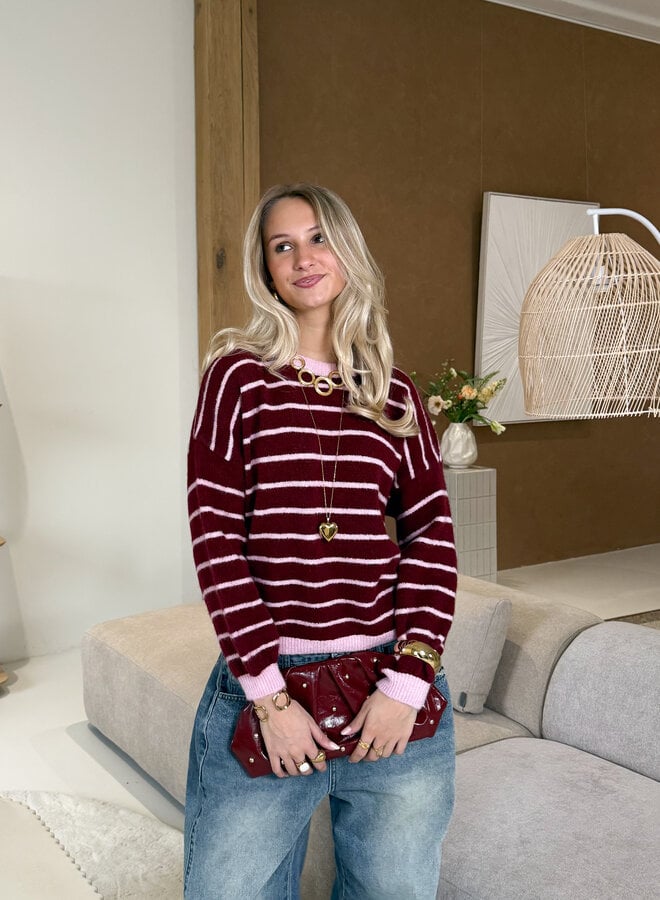 Strepen trui Pien bordeaux