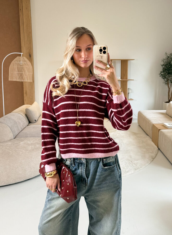 Strepen trui Pien bordeaux
