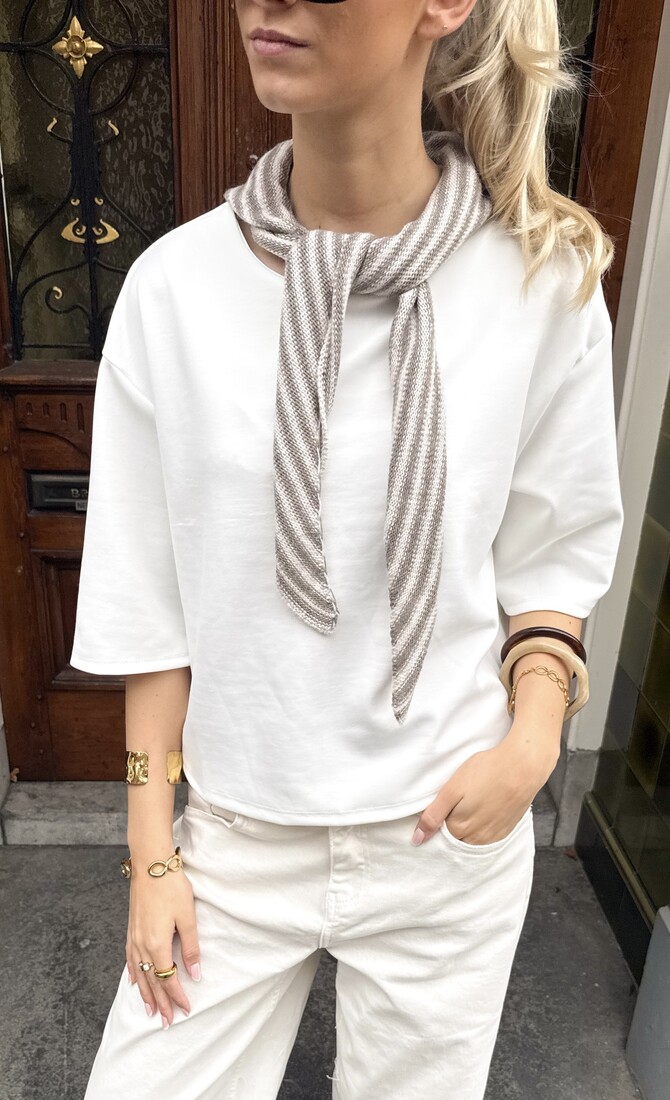 Sjaal Isabella gestreept taupe