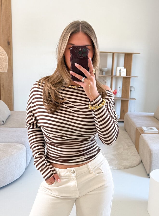 Milou top strepen bruin