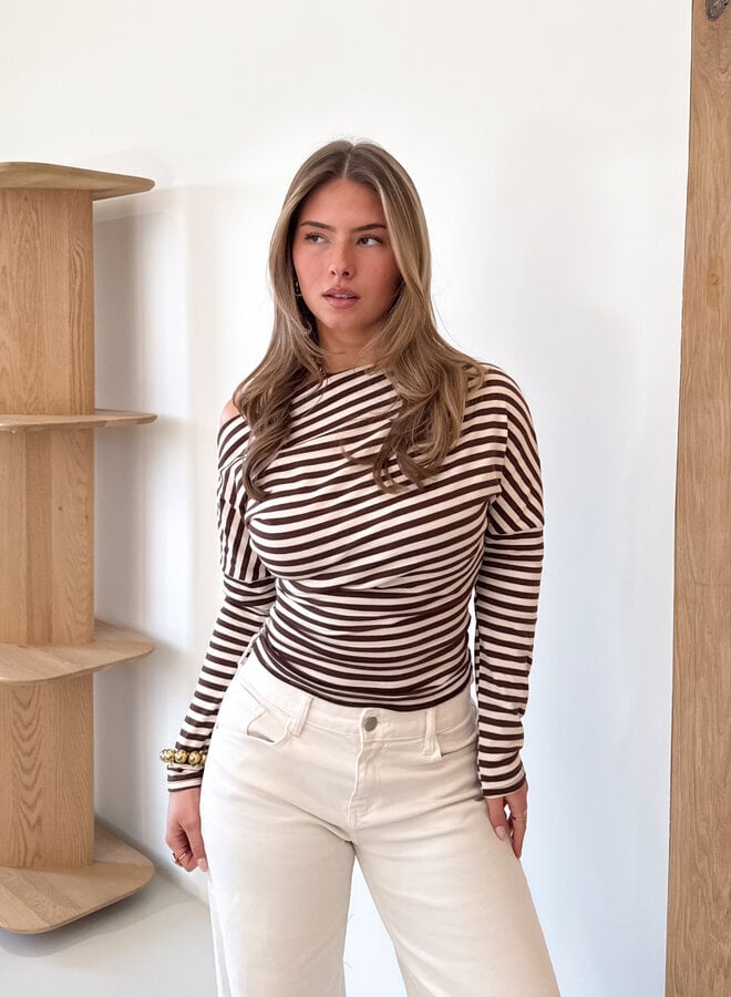 Milou top strepen bruin