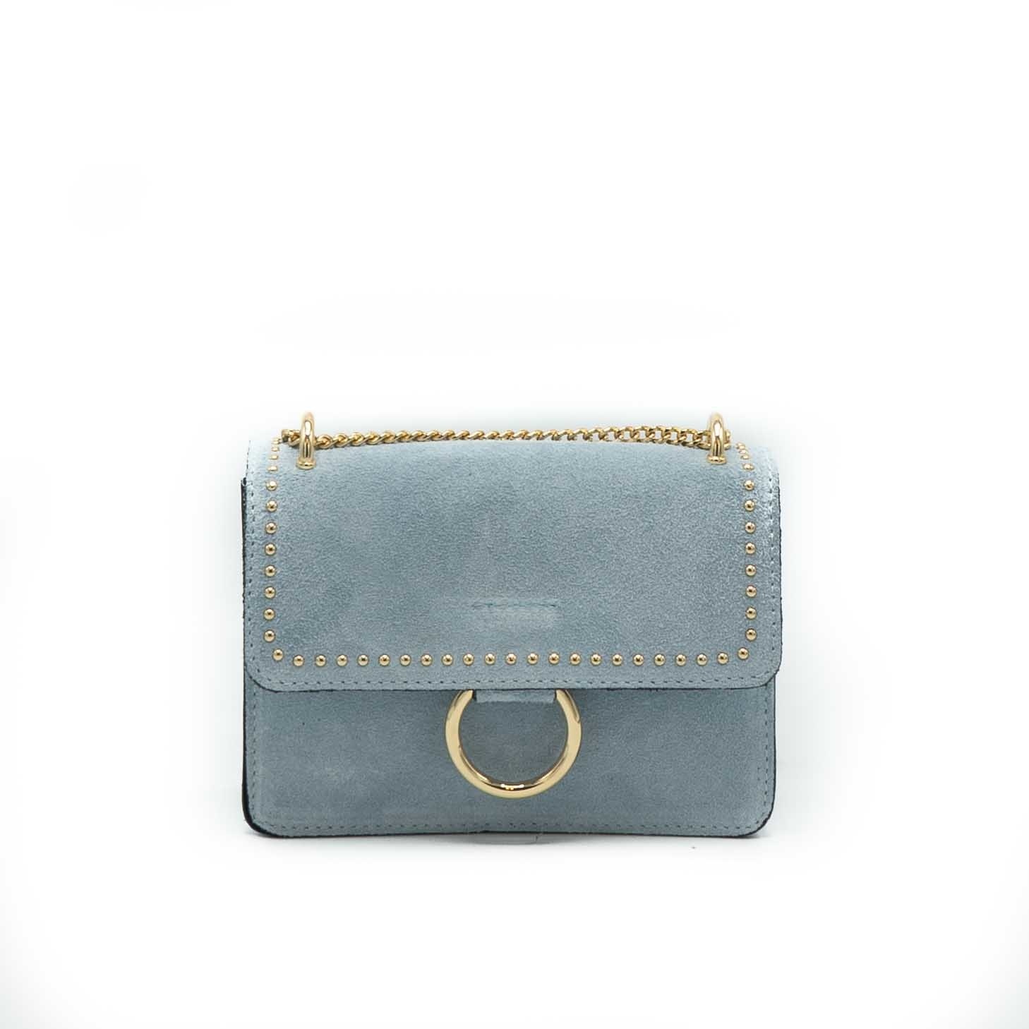 blue suede crossbody bag