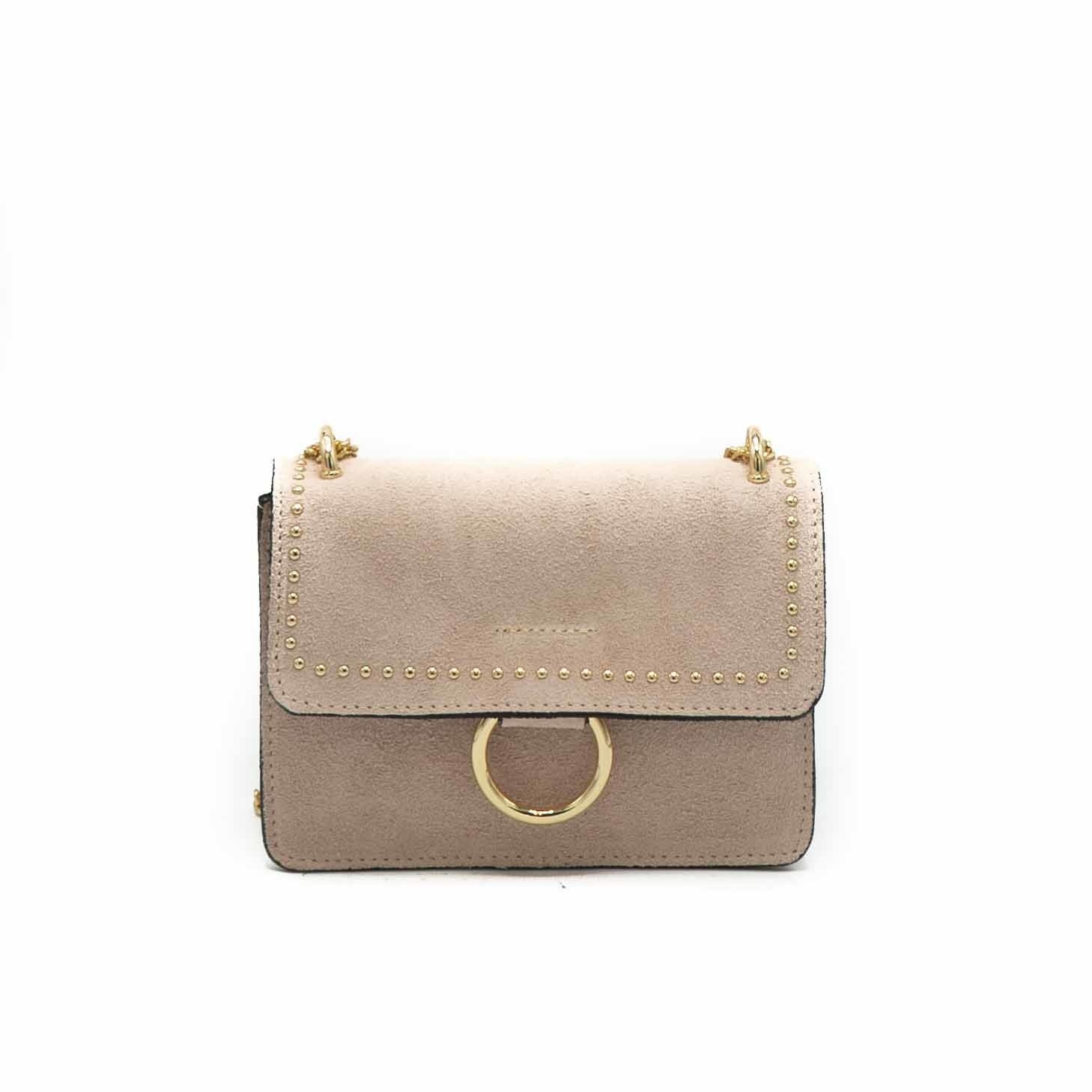 beige suede crossbody bag