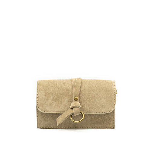 beige suede crossbody bag