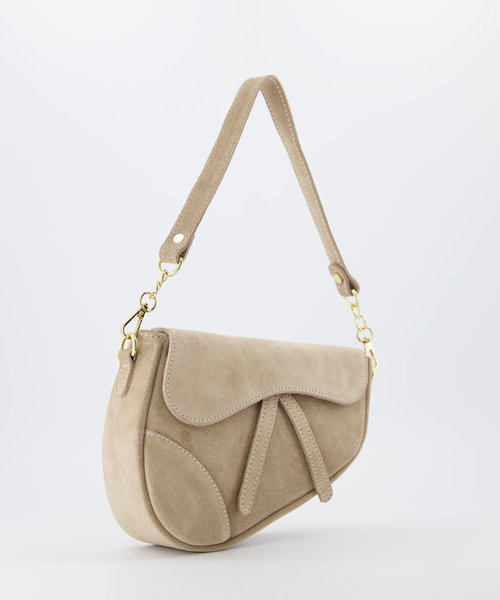 Gigi - Suede - Crossbodytassen - Zand - 4 - Goudkleurig