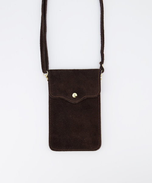 Pona - Suede - Crossbodytassen - Bruin - 7 - Goudkleurig