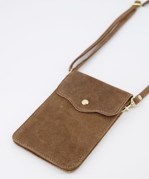 Pona - Suede - Crossbodytassen - Taupe - 24 - Goudkleurig