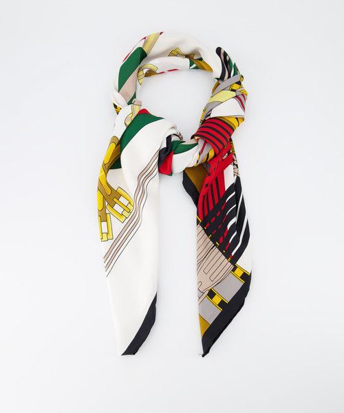Hermien Zijde Sjaal -  - Scarves - Red/Green -  -