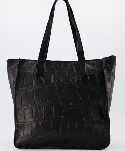 Cleo - Croco - Handtassen - Zwart - 23 - Bronskleurig