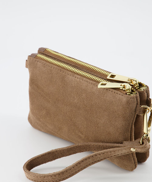 Menna - Suede - Crossbodytassen - Taupe - 24 - Goudkleurig