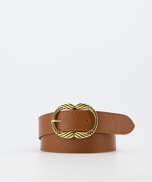 Kate - Classic Grain - Riemen met gesp - Bruin - Cognac - Goudkleurig
