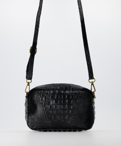 Irene - Croco - Crossbody bags - Black - 23 - Bronze