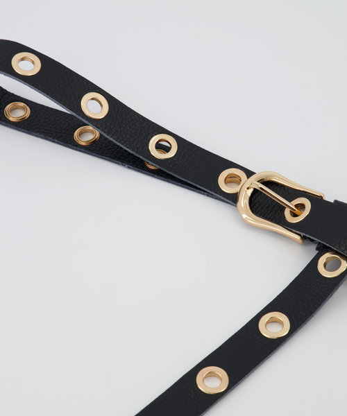 Avery - Classic Grain - Riemen met gesp - Zwart - D28 - Goudkleurig