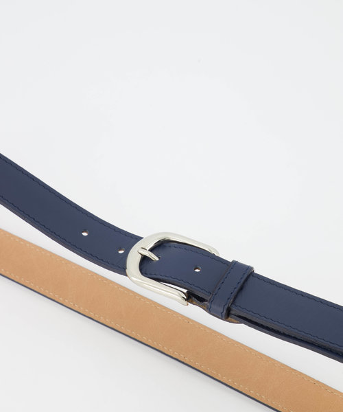 Basic Riem - 3 cm - Classic Grain - Riemen met gesp - Blauw -  - Zilverkleurig