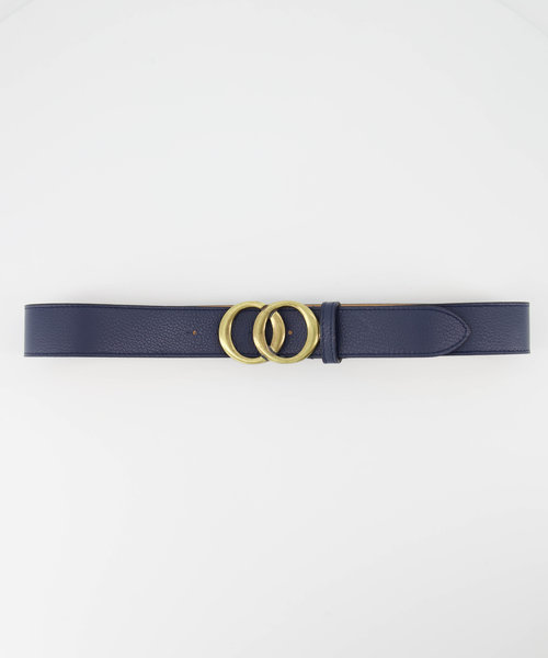 Lea - Classic Grain - Riemen met gesp - Blauw - Navy D108 - Bronskleurig