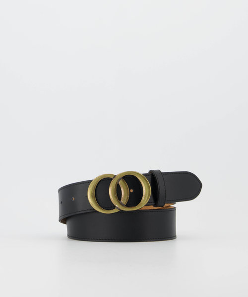 Lea - Classic Grain - Riemen met gesp - Zwart - D28 - Bronskleurig