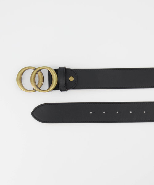 Lea - Classic Grain - Riemen met gesp - Zwart - D28 - Bronskleurig