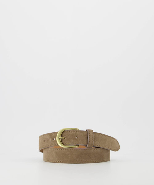 Suus - basic riem 3 cm - Suede - Riemen met gesp - Taupe - 24 - Bronskleurig