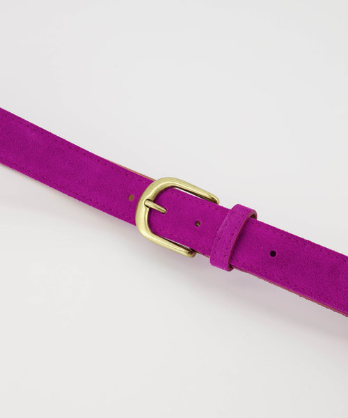 Suus - basic riem 3 cm - Suede - Riemen met gesp - Roze - Fuchsia A609 - Bronskleurig