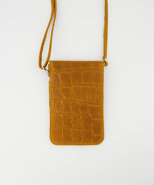 Pona - Croco - Crossbody bags - Brown - Cognac 06 - Silver