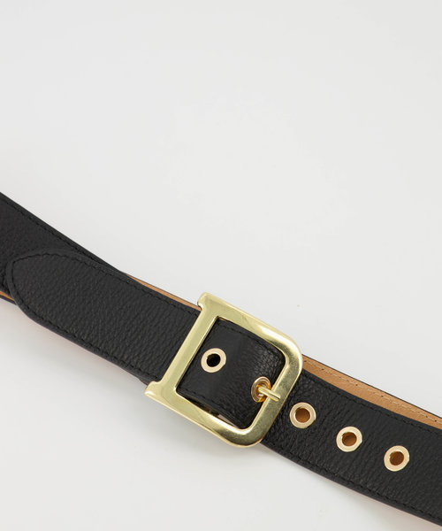 Diane - Classic Grain - Riemen met gesp - Zwart - D28 - Goudkleurig