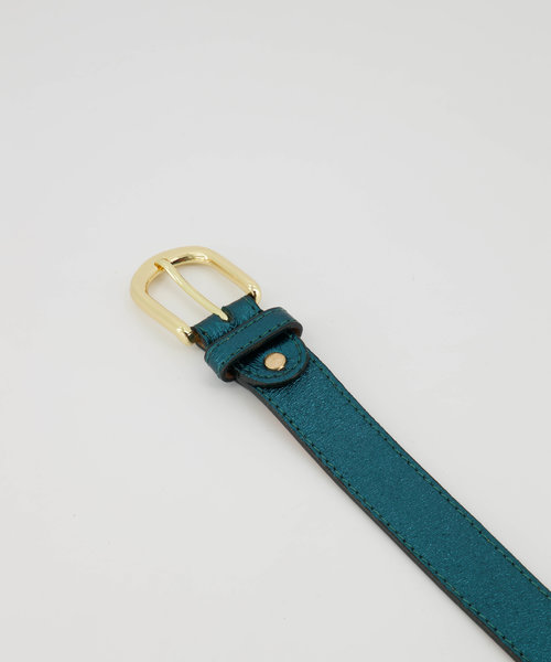 Basic Riem 3 cm - Metallic - Riemen met gesp - Petrol - L535 - Goudkleurig