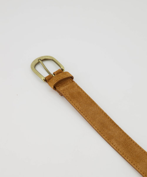 Basic Riem 3 cm - Suede - Riemen met gesp - Bruin - Cognac 06 - Bronskleurig