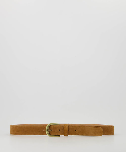 Basic Riem 3 cm - Suede - Riemen met gesp - Bruin - Cognac 06 - Bronskleurig