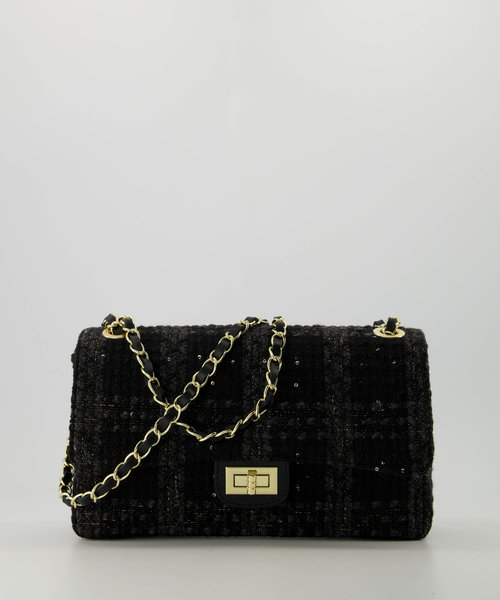 Audrey Medium Tweed -  - Crossbody bags - Black - Glitter - Gold