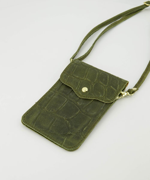 Pona - Croco - Crossbodytassen - Groen - 29 - Goudkleurig