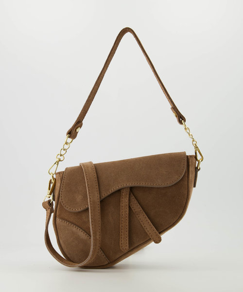 Gigi - Suede - Crossbodytassen - Taupe - 24 - Goudkleurig