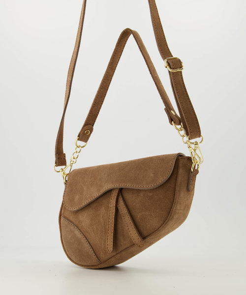 Gigi - Suede - Crossbodytassen - Taupe - 24 - Goudkleurig