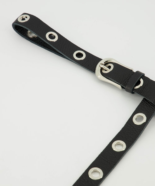 Avery - Classic Grain - Riemen met gesp - Zwart - D28 - Zilverkleurig