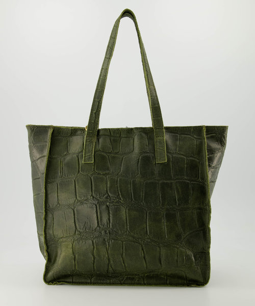 Cleo - Croco - Handtassen - Groen - 29 - Bronskleurig