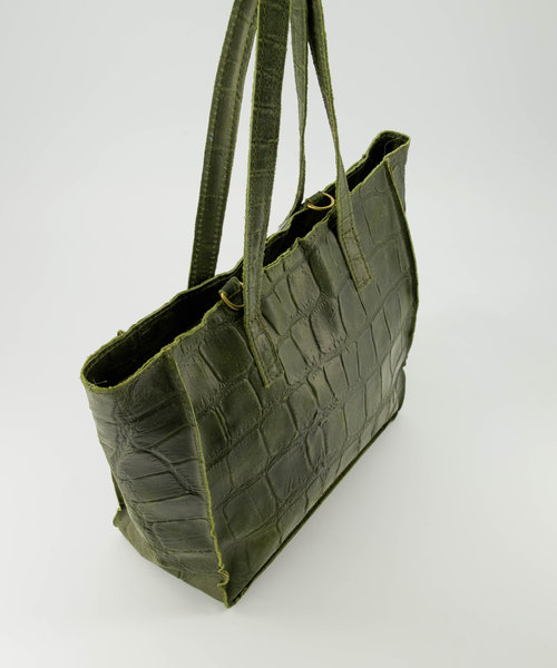 Cleo - Croco - Handtassen - Groen - 29 - Bronskleurig
