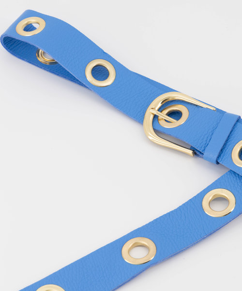 Julie - Classic Grain - Riemen met gesp - Blauw - Lapisblauw T4139 - Goudkleurig