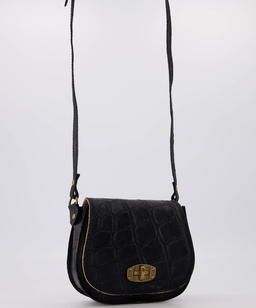 Mees - Croco - Crossbody bags - Black - 23 - Bronze