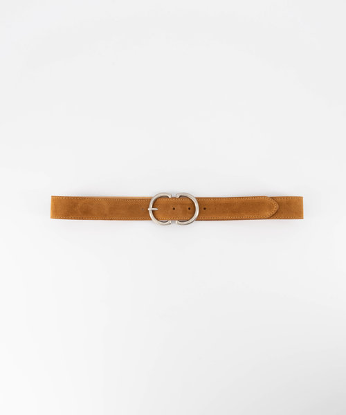 Claudine - Suede - Riemen met gesp - Bruin - Cognac 06 - Zilverkleurig
