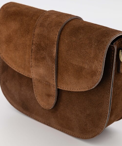 Maan - Suede - Crossbodytassen - Donkerbruin - 07 - Bronskleurig