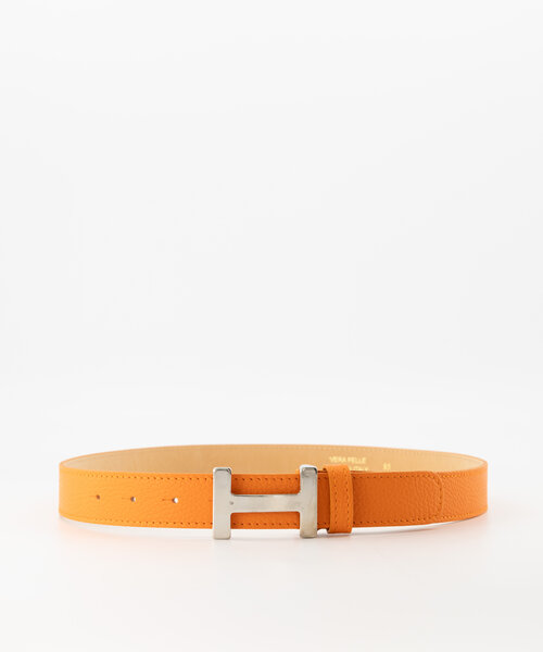 Hera Big - Classic Grain - Riemen met gesp - Oranje - D29 - Zilverkleurig