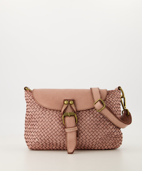 Inaya - Gewassen leer - Crossbody tassen - Roze - Poederroze - Bronskleurig