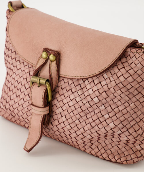 Inaya - Gewassen leer - Crossbody tassen - Roze - Poederroze - Bronskleurig
