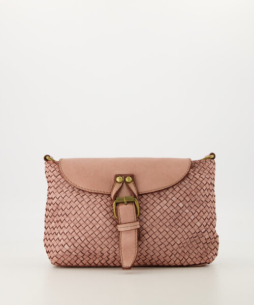 Inaya - Gewassen leer - Crossbody tassen - Roze - Poederroze - Bronskleurig